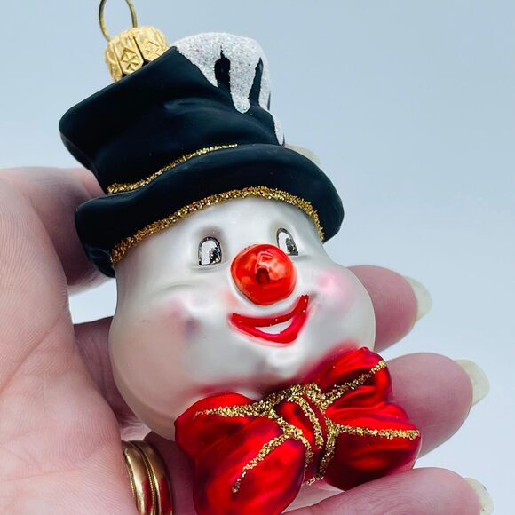Vintage European Hand Blown Glass Christmas Ornament Frosty Snowman in Tophat - Picture 7 of 8